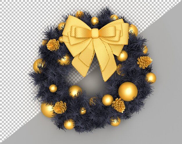 PSD decorated christmas wreath with pine cones and bow