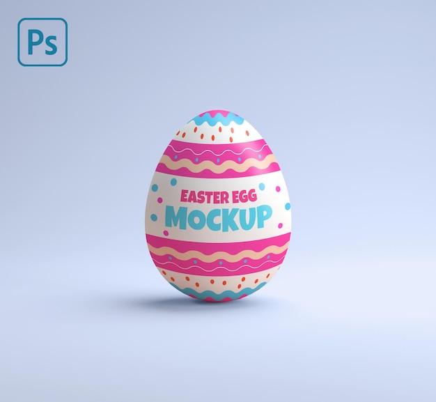 Decorated easter egg mockup on a blue background in 3D rendering