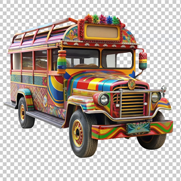 Decorated jeepney bus on transparent background