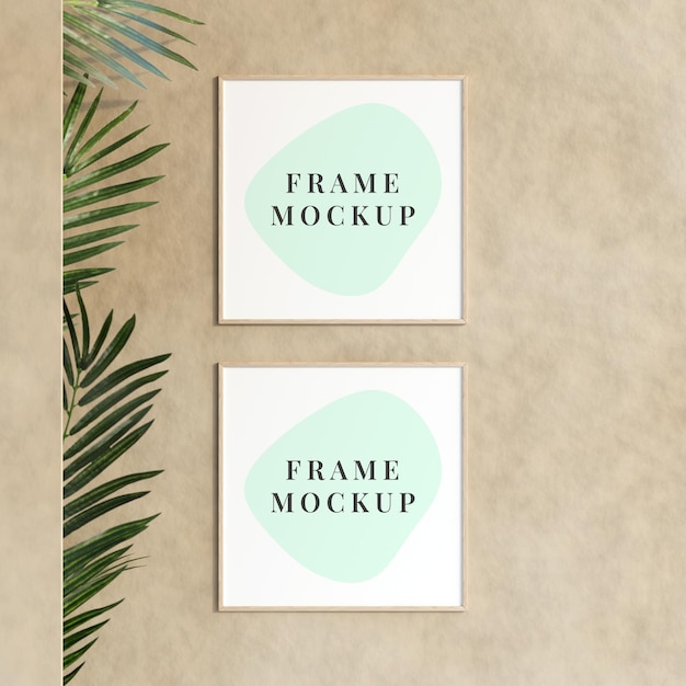 Decoratief leeg frame mockup hangend aan de muur met plant in minimalistische kamer