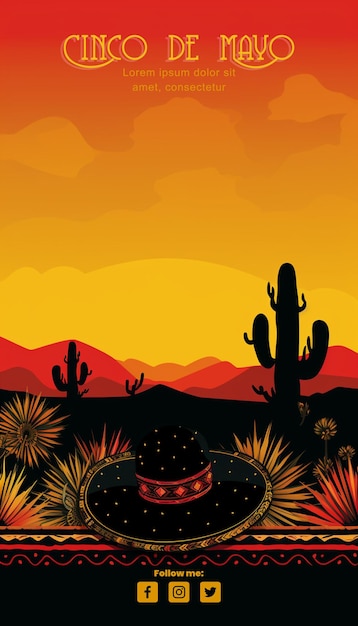 PSD decoratief patroon lege ruimte mexicaans thema en twee cactusbomen ai generative