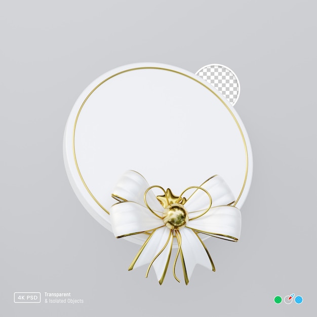 Decoratieve 3d gouden witte boogknoop op rond wit geïsoleerd bord