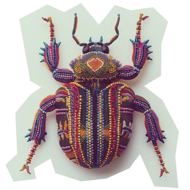 PSD decorative beetle with colorful beaded patterns