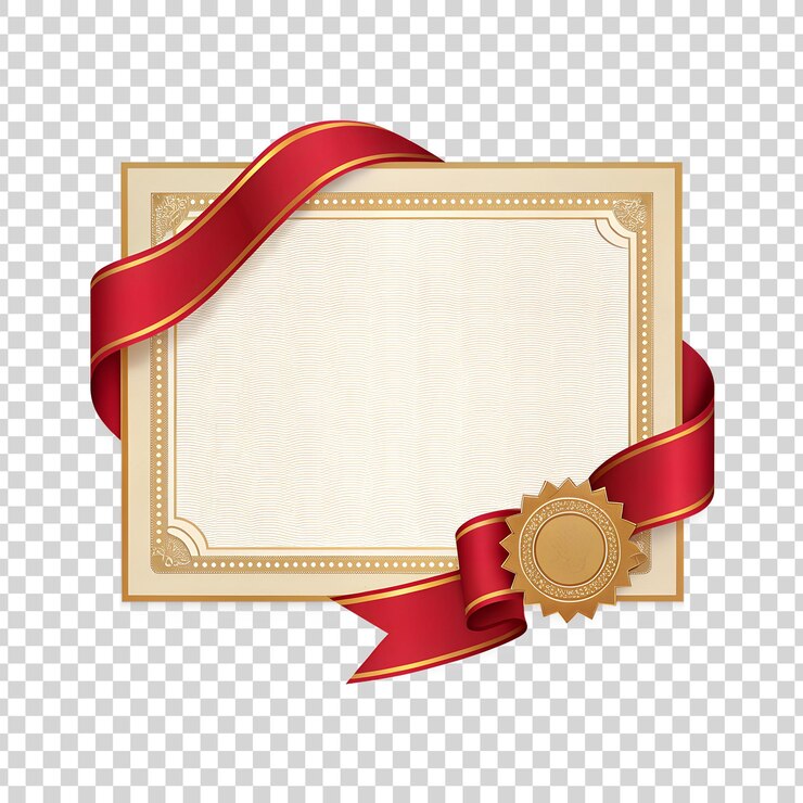 A decorative blank banner with an elegant red ribbon frame on png background