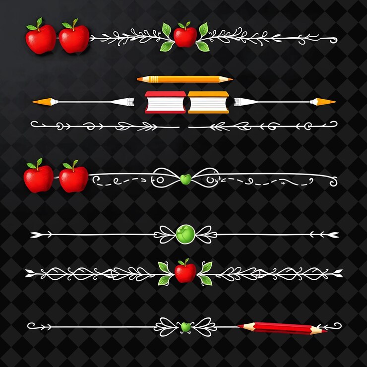 PSD decorative borders apples books and pencils classic red and green back to school theme chalkboar