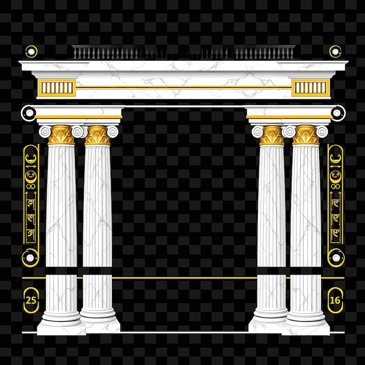 PSD decorative borders arches pillars and columns marble white with gold highlights classical greek i
