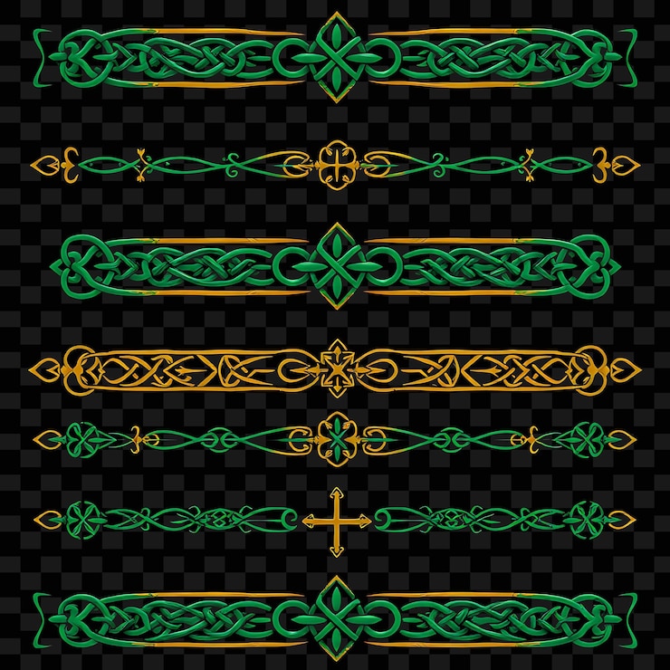 PSD decorative borders celtic knots spirals and crosses emerald green with gold accents celtic art in