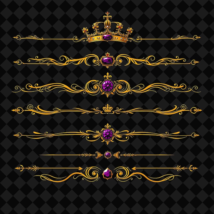 PSD decorative borders crowns jewels scepters regal rich tones with purples and golds royal luxury st