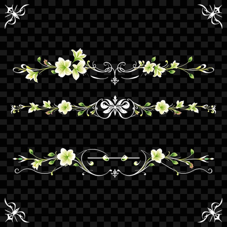 PSD decorative borders lilies crosses vines soft whites and greens victorian gothic style dark elega