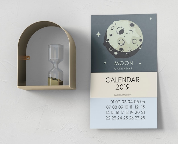 PSD decorative calendar mockup on wall