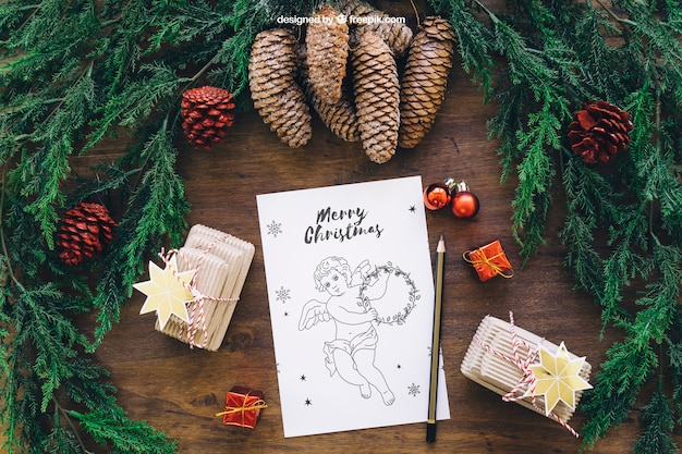 Decorative christmas mockup with paper