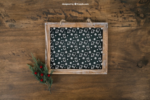 PSD decorative christmas mockup with slate