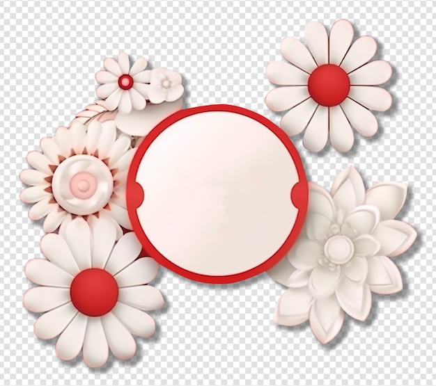 PSD cornice circolare decorativa con decorazione floreale rossa e bianca