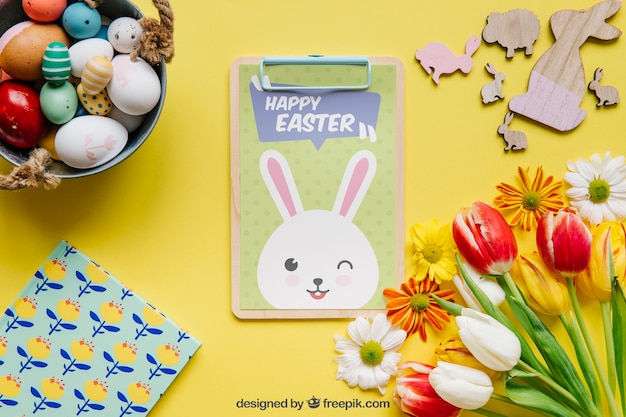 PSD decorative easter mockup with clipboard