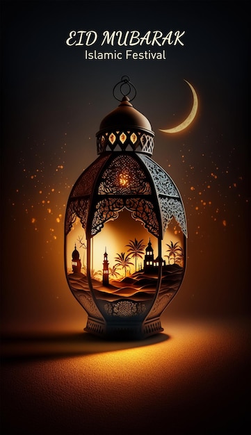 装飾的なイード・ムバラク・イスラム祭りのポスター