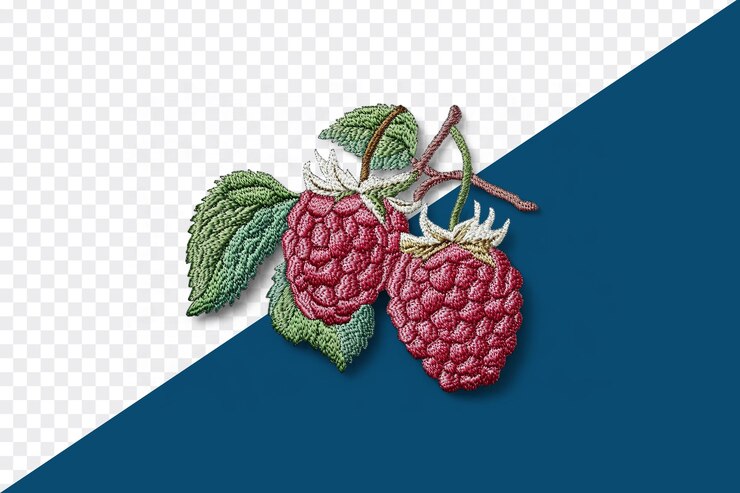 PSD decorative element with red strawberries illustration of berries and leaves