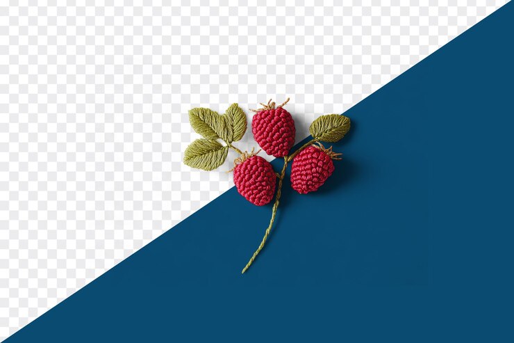 PSD decorative element with red strawberries illustration of berries and leaves