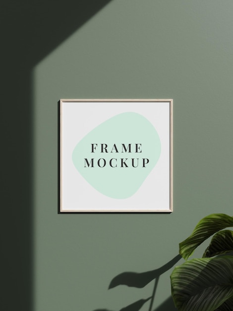 Decorative empty frame mockup with plant in minimalist room