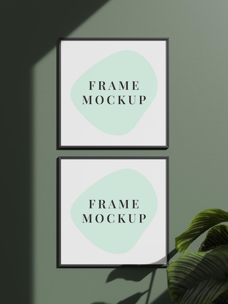 Decorative empty frame mockup with plant in minimalist room