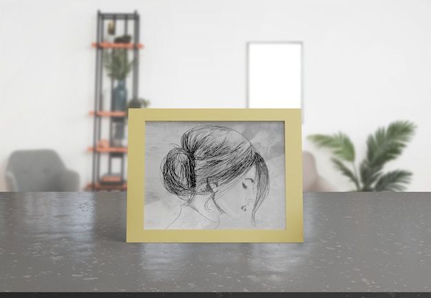 Decorative frame mockup on table at home