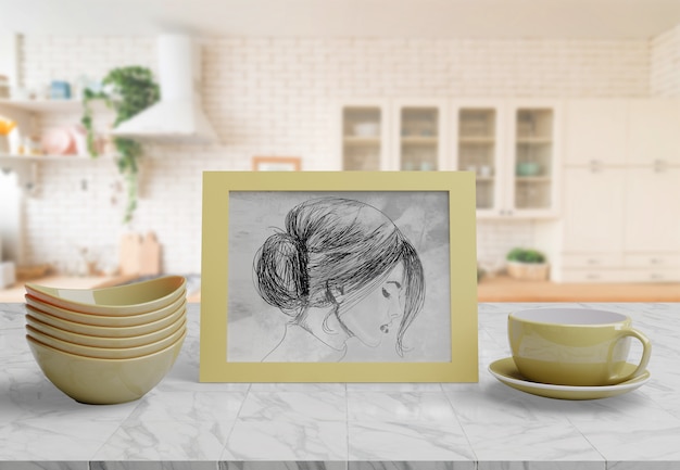 decorative frame mockup on table at home