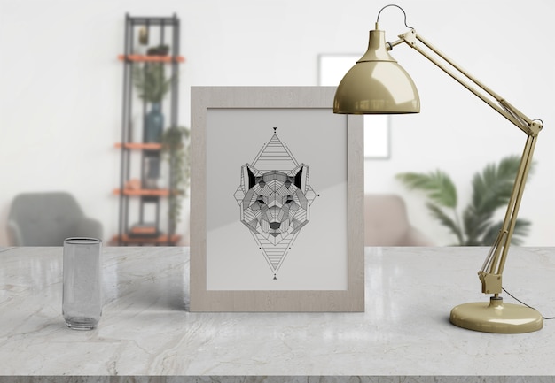 Decorative frame mockup on table at home