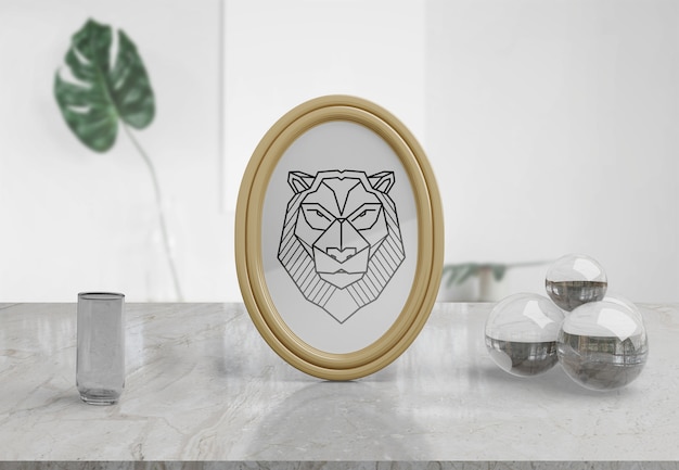 Decorative frame mockup on table at home