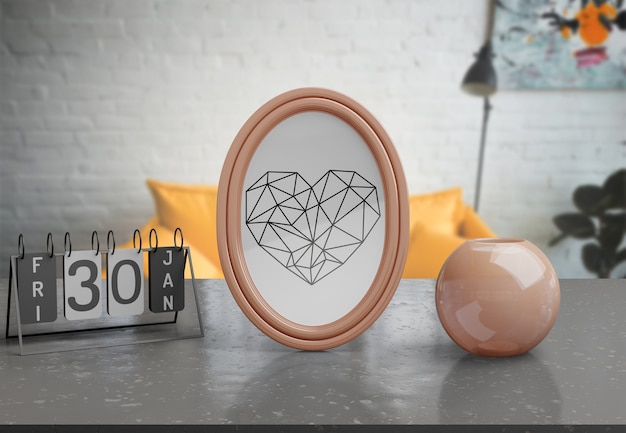 PSD decorative frame mockup on table at home