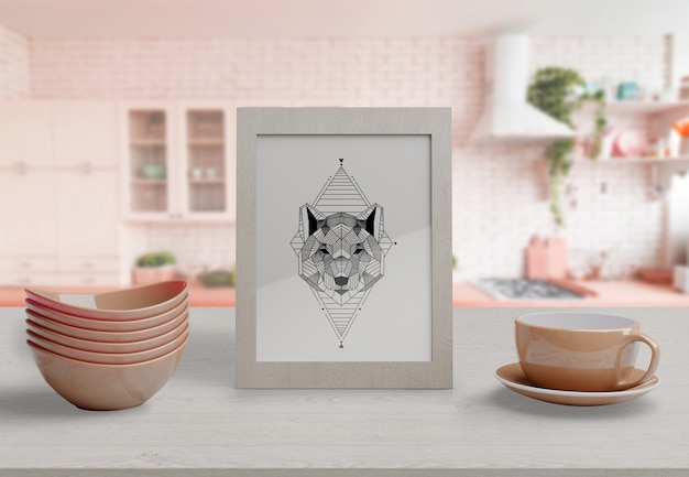 Decorative frame mockup on table at home