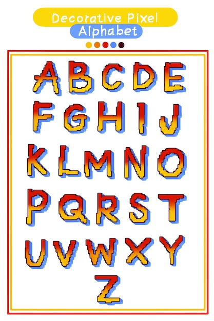 ピクセルゲームのフォントスタイルで装飾的な文字アルファベットセット