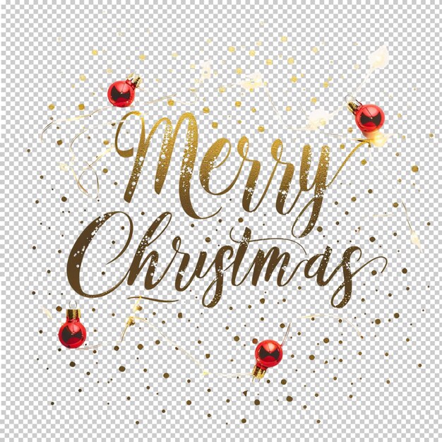 PSD decorative merry christmas inscription with party hat gift box on transparent background