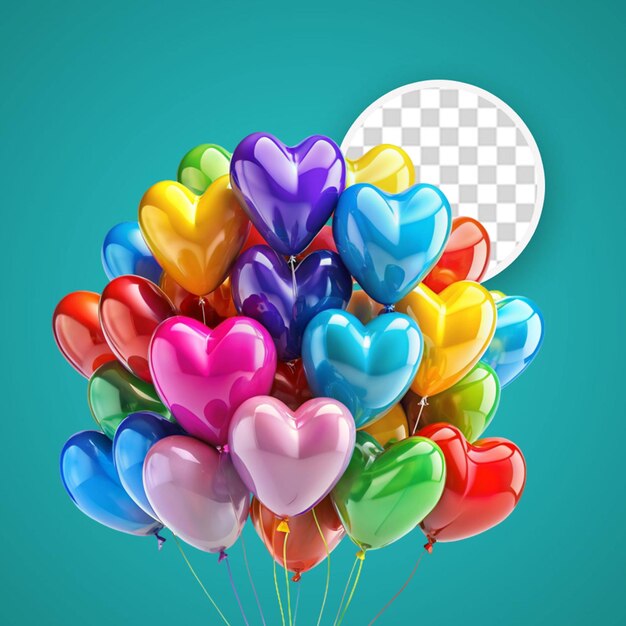 Decorative multicolored balloons happy birthday card on transparent background