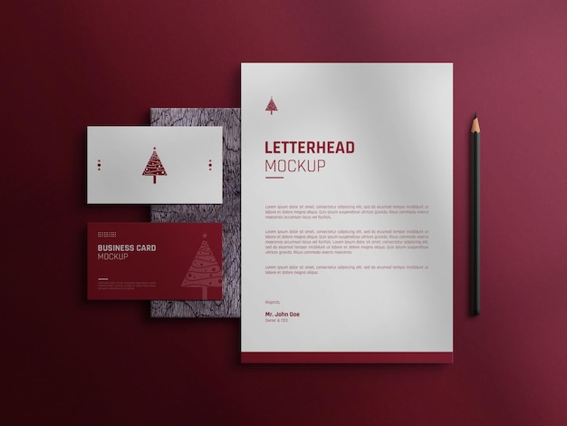 Decorative paper textured letterhead  and business card mockup