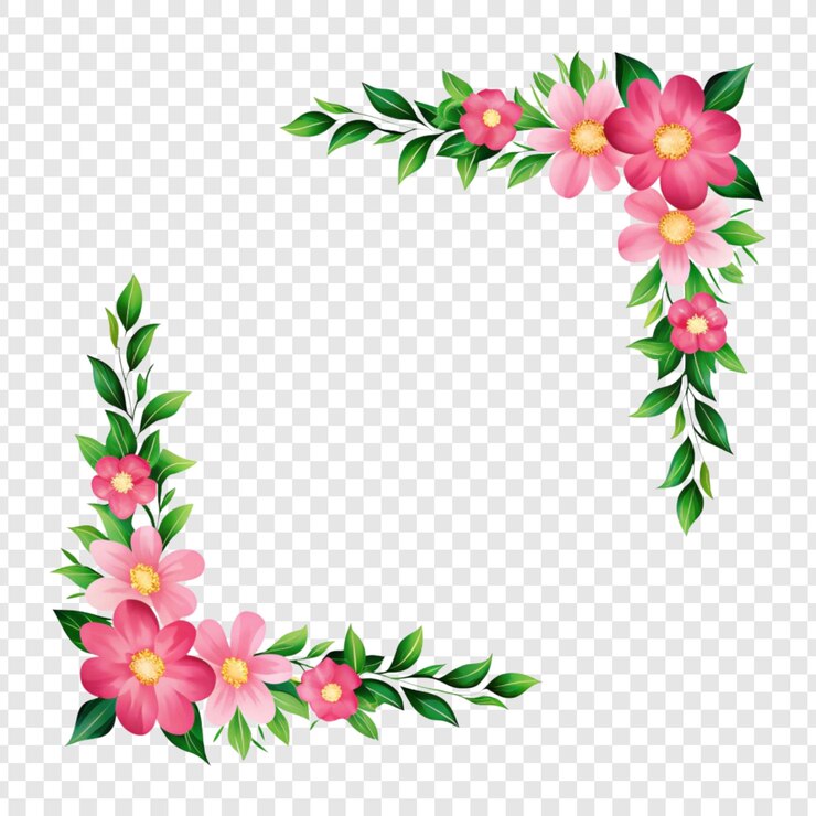 PSD decorative pink floral corner design for graphic design