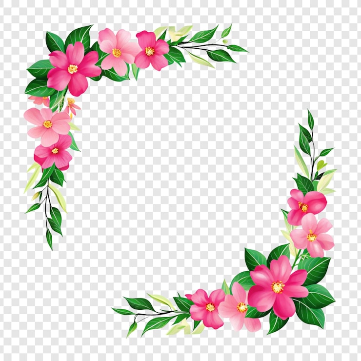 PSD decorative pink floral corner design for graphic design
