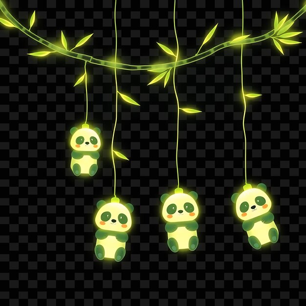 Decorative String Cartoon Pandas and Bamboo Neon Leaves Shimmer Along the String Gently Glowing T