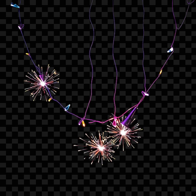 Decorative String Fireworks and Party Hats Neon Bursts of Light Explode Along the String Filling t