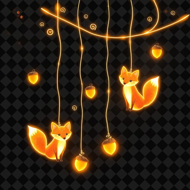 Decorative String Happy Foxes and Acorns Neon Swirls Travel Along the String A Cozy Autumn Forest
