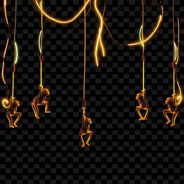 Decorative String Jungle Monkeys and Swinging Ropes Neon Ropes Glow Softly Along the String The L