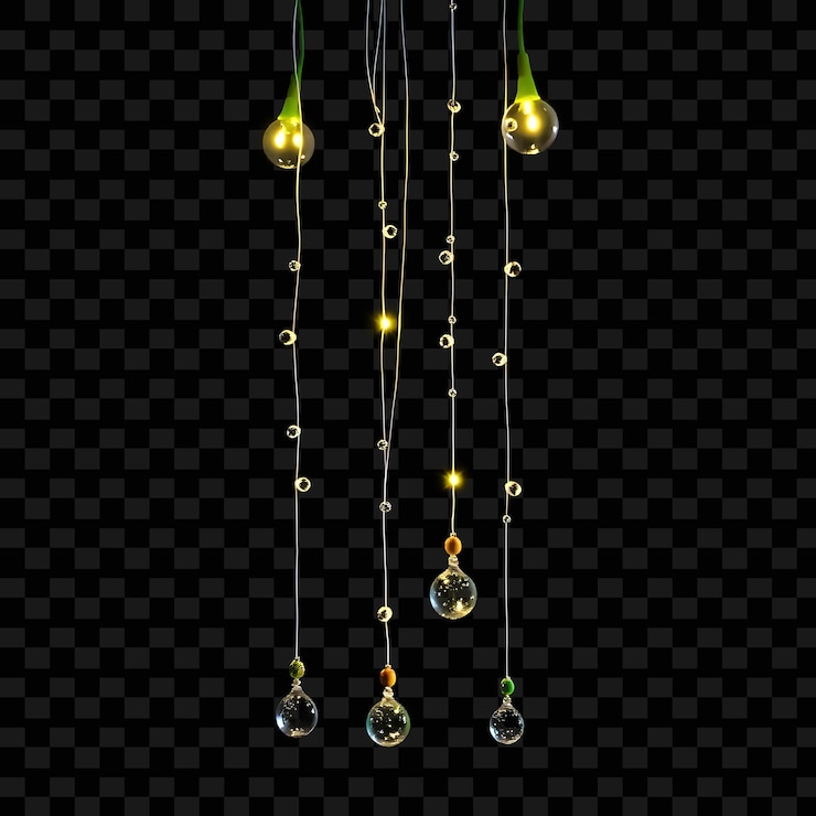 PSD decorative string sparkling dewdrops and hanging beads neon highlights the beads as they sway gent