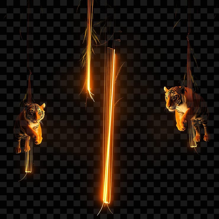 PSD decorative string tigers and jungle grass neon stripes slash across the string the ambient power