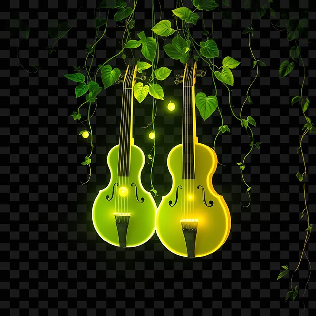 decorative string vine leaves and crawling vines neon orbs glow softly on the strings the jungle