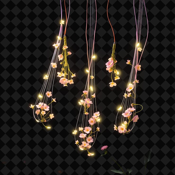 PSD decorative string wildflower blossoms and small clovers neon threads run through the flowers casti