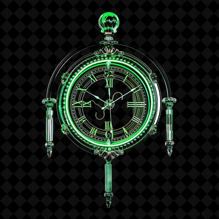 PSD decorative wall clock with pendulum made with acrylic clock neon object on dark background