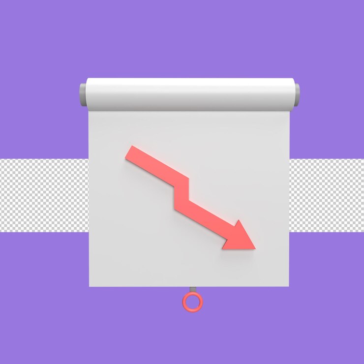PSD decrease graph 3d icon model cartoon style concept render illustration