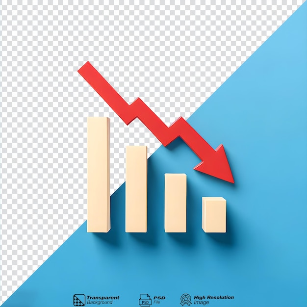 decreasing chart with red arrow icon 3d isolated on transparent background