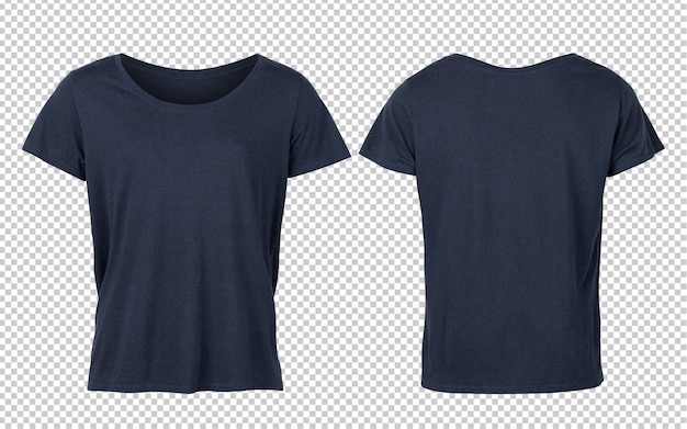 PSD Темно-синие женские футболки спереди и сзади макет