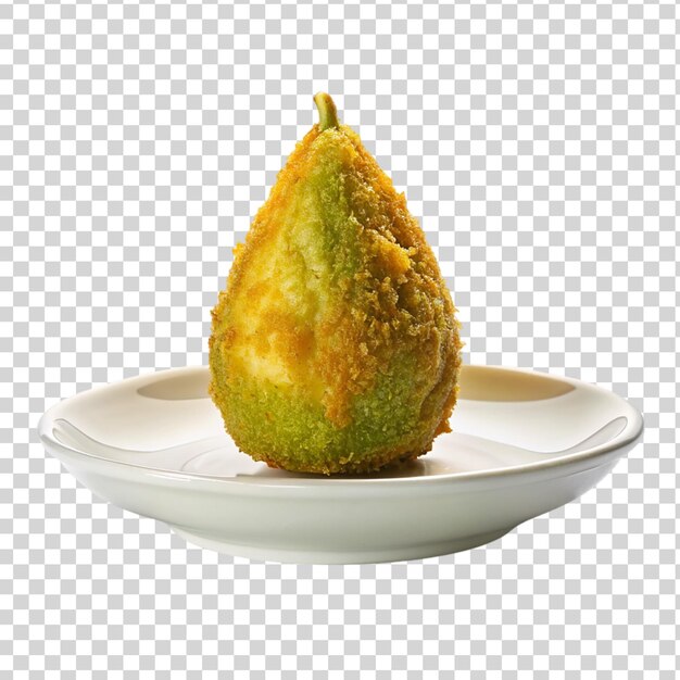 PSD deep fried avocado on white plate isolated on transparent background