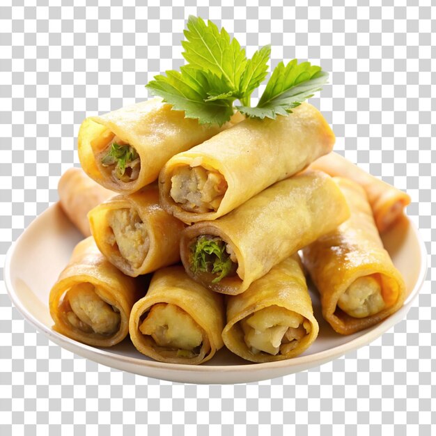 PSD deep fried banana spring rolls isolated on transparent background