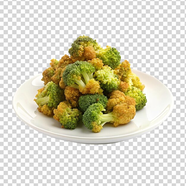 PSD broccoli fritti su piastra bianca isolata su uno sfondo trasparente